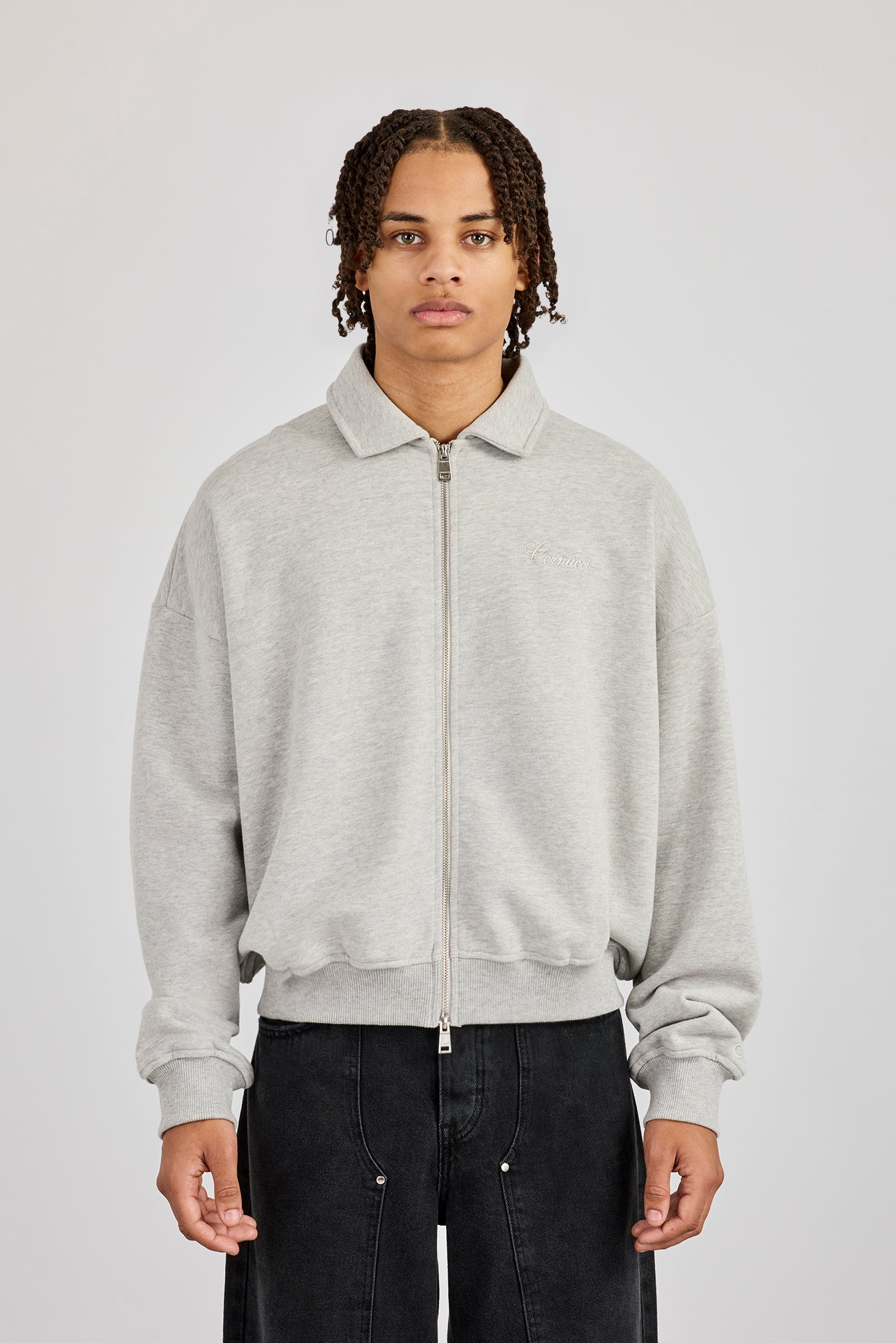 Jerseyjacke mit durchgehendem Reißverschluss und Kragen – Grau meliert